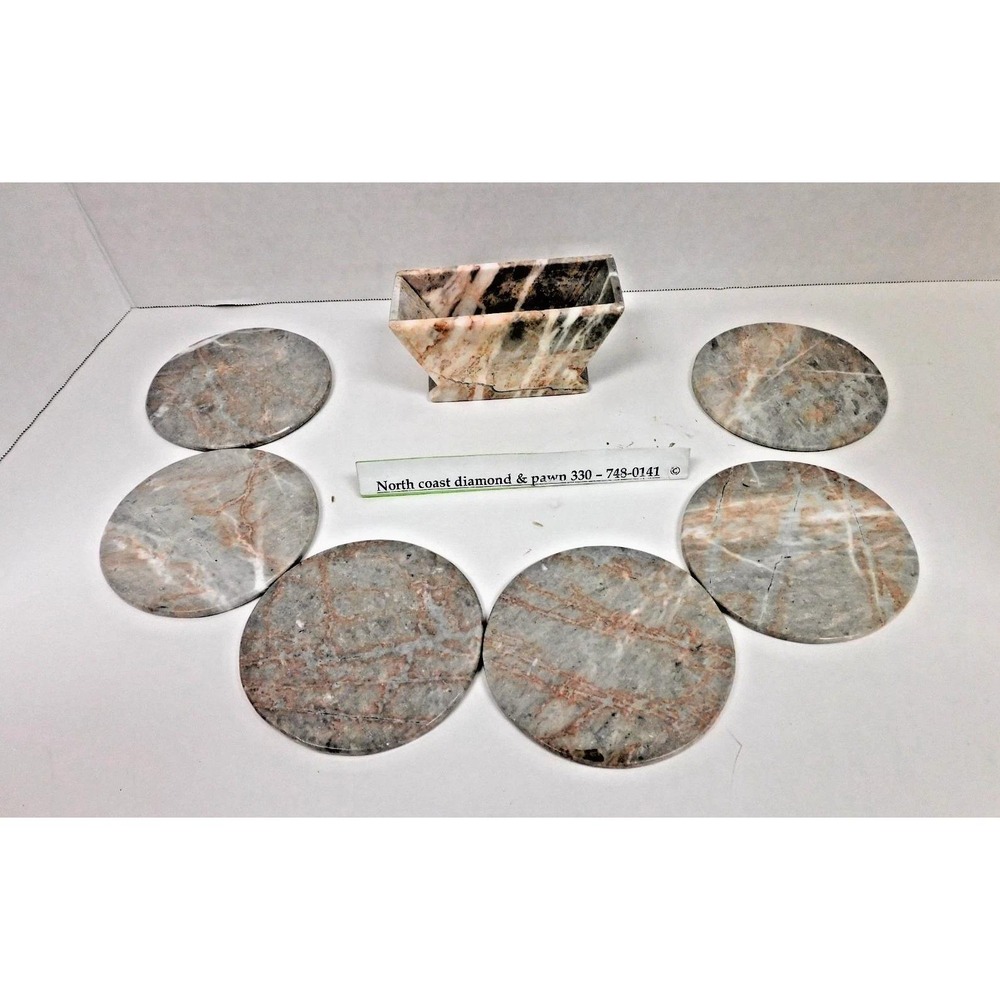 Vintage Pink and Gray Marble Stone Coasters (6) DH12